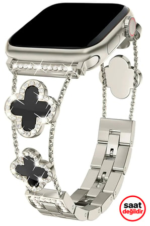 Apple Watch 12 11 10 46mm 9 8 7 6 SE Ultra Uyumlu 42-44-45-49mm Lüks Taşlı Çiçekli Şık Zarif Metal Kordon