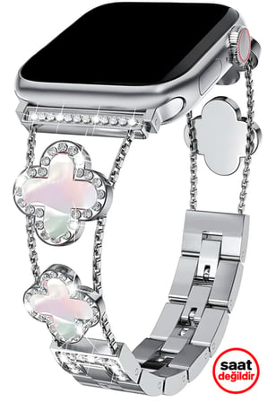 Apple Watch 12 11 10 46mm 9 8 7 6 SE Ultra Uyumlu 42-44-45-49mm Lüks Taşlı Çiçekli Şık Zarif Metal Kordon