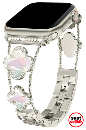Apple Watch 12 11 10 46mm 9 8 7 6 SE Ultra Uyumlu 42-44-45-49mm Lüks Taşlı Çiçekli Şık Zarif Metal Kordon