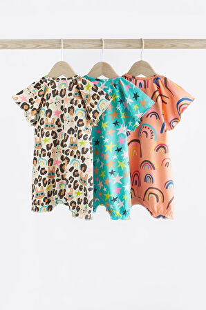 Next Baby % 100 Pamuklu Blue Orange Animal Print 3’lü Romper Set