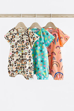 Next Baby % 100 Pamuklu Blue Orange Animal Print 3’lü Romper Set