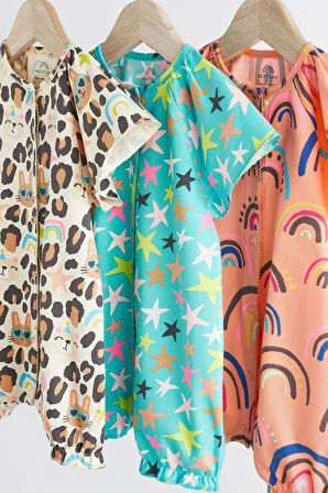 Next Baby % 100 Pamuklu Blue Orange Animal Print 3’lü Romper Set