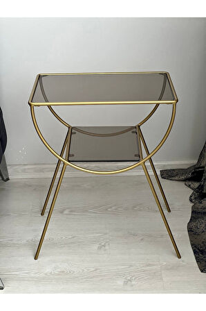 Pars Metal Camlı Yan Sehpa Gold-bronz