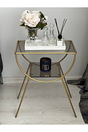 Pars Metal Camlı Yan Sehpa Gold-bronz