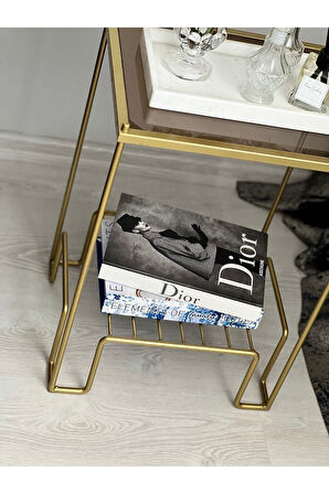 Lotus Metal Camlı Yan Sehpa Gold-bronz