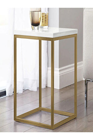 Kare Gold Ahsap Raflı Yan Sehpa