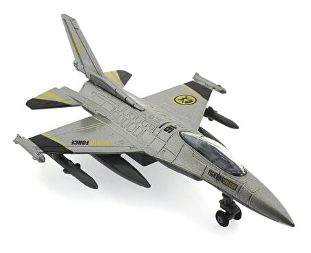 Çek Bırak Metal F-16 Benzeri Metalik Gri Savaş Uçağı Sesli Işıklı