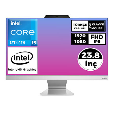 ASUS i5-1335U 40GB 512GB SSD 23.8" FHD Freedos Beyaz All In One Pc A3402WBAK-I58512W0D 004