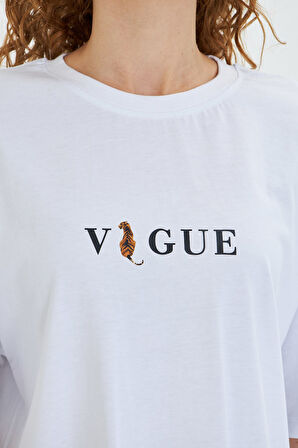 Kadın Vogue  Baskılı %100 Pamuk Oversize Kadın Tişört