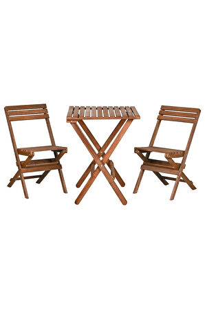 Reyo Ceviz Gürgen Katlanır 3'lü Bistro Set Balkon Bahçe Masa Sandalye Seti (MİNDERSİZ) 1.Kalite