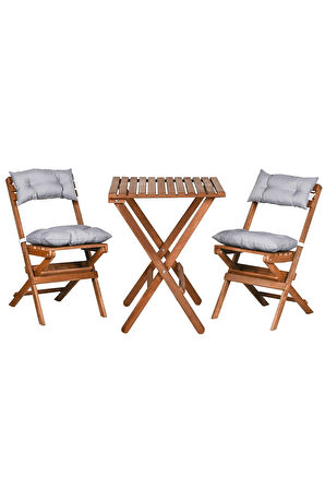 Reyo Ceviz Gri Gürgen Katlanır Minderli 3'lü Bistro Set Balkon Bahçe Masa Sandalye Seti 1.Kalite