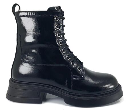 Albini 10089 Günlük Kadın Bot Siyah Kırışık Rugan