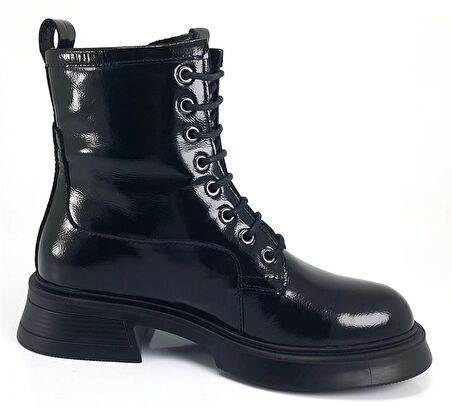 Albini 10089 Günlük Kadın Bot Siyah Kırışık Rugan