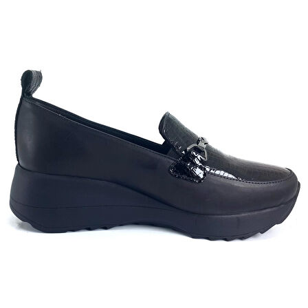 Mammamia 3485 24KA Kadın Günlük Ayakkabı - Siyah Mısır Rugan