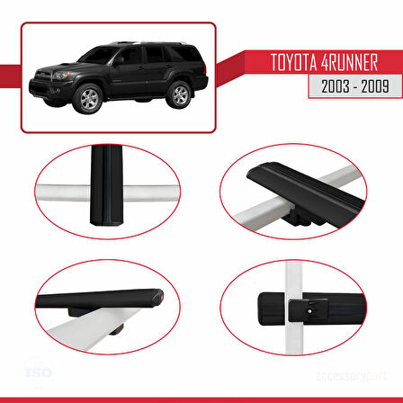 Toyota 4Runner 2003-2009 Arası ile Uyumlu BASIC Model Ara Atkı Tavan Barı Siyah 2 Adet