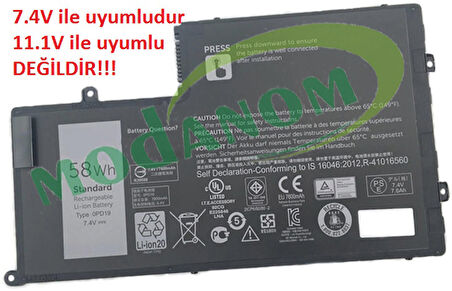 Dell Latitude 3550 Notebook Batarya Laptop Pil