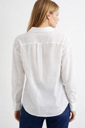 Nakışlı İşlemeli Oversize Beyaz Kadın Gömlek, Relax Fit