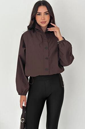 Stoperli Düğmeli Kahverengi Ceket