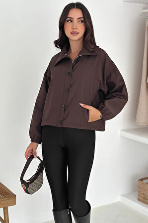 Stoperli Düğmeli Kahverengi Ceket