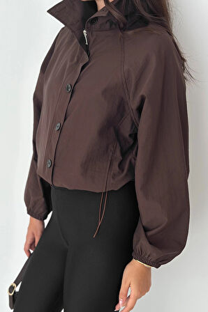 Stoperli Düğmeli Kahverengi Ceket