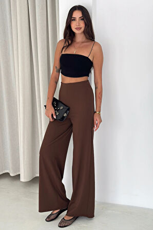 Yandan Fermuarlı Yüksek Bel Krep Pantolon