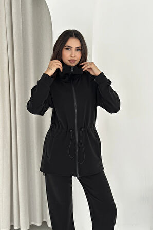 Şal Yaka Çift Fermuarlı Stoperli Modal Takım