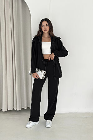 Şal Yaka Çift Fermuarlı Stoperli Modal Takım