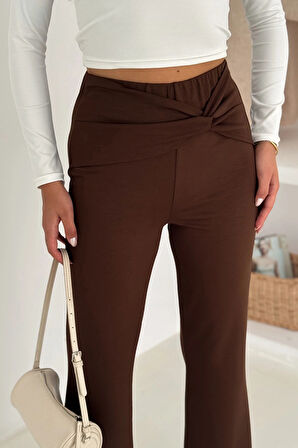 Bel Detaylı Geniş Paça Modal Pantolon