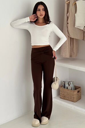 Bel Detaylı Geniş Paça Modal Pantolon