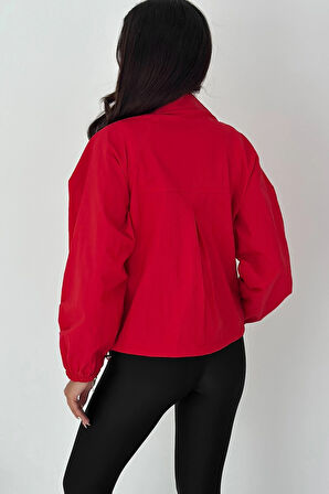 Stoperli Düğmeli Kırmızı Ceket