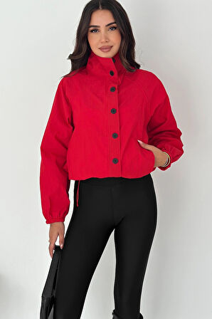 Stoperli Düğmeli Kırmızı Ceket