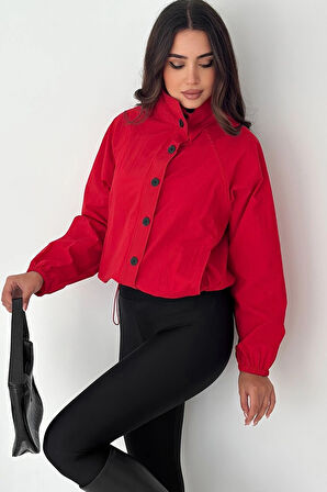 Stoperli Düğmeli Kırmızı Ceket