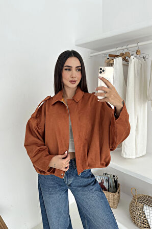 Oversize Astarlı Bomber Süet Ceket