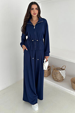 Fermuarlı Bel Detaylı Palazo Pantolonlu Modal Takım