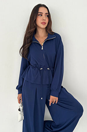 Fermuarlı Bel Detaylı Palazo Pantolonlu Modal Takım