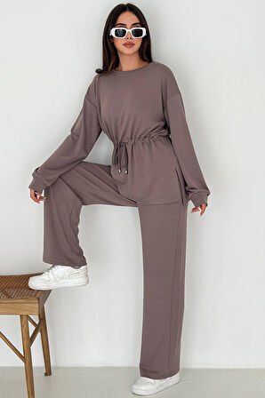 Beli Bağcıklı Yanı Yırtmaçlı Modal Takım