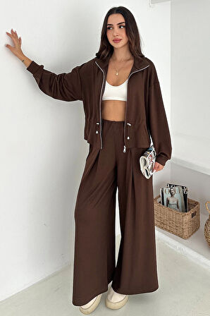 Fermuarlı Bel Detaylı Palazo Pantolonlu Modal Takım