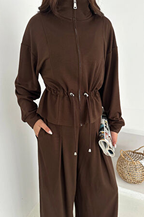 Fermuarlı Bel Detaylı Palazo Pantolonlu Modal Takım