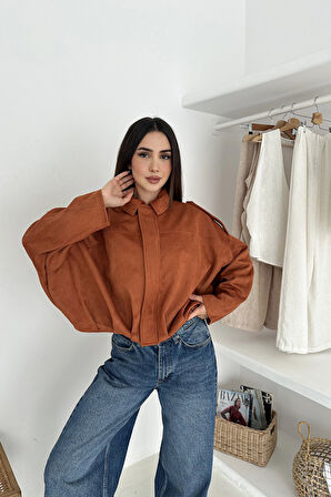 Oversize Astarlı Bomber Süet Ceket