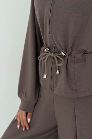 Fermuarlı Bel Detaylı Palazo Pantolonlu Modal Takım