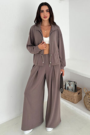 Fermuarlı Bel Detaylı Palazo Pantolonlu Modal Takım