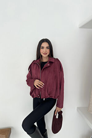 Oversize Astarlı Bomber Süet Ceket