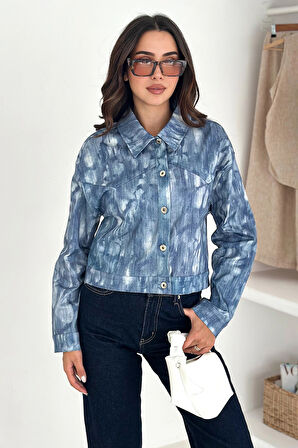 Kısa Gabardin Batik Baskılı Ceket