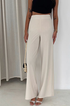 Yandan Fermuarlı Yüksek Bel Krep Pantolon