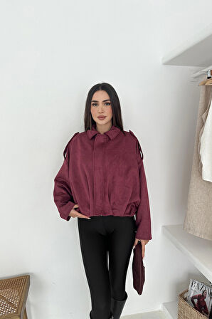 Oversize Astarlı Bomber Süet Ceket