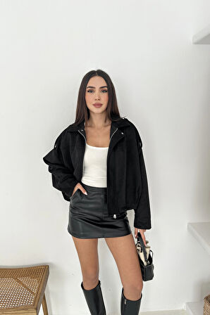 Oversize Astarlı Bomber Süet Ceket