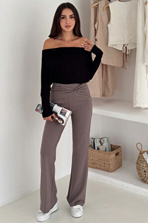 Bel Detaylı Geniş Paça Modal Pantolon