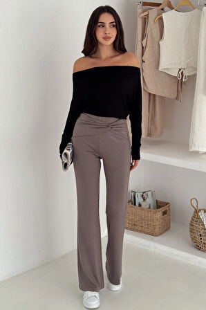 Bel Detaylı Geniş Paça Modal Pantolon