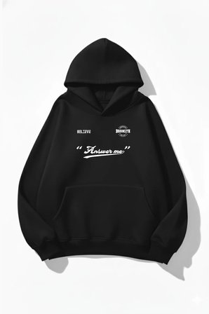 Unisex Yumuşak Dokulu Answer Me Baskılı Tasarım Oversize 3 İplik Hoodie Sweatshirt