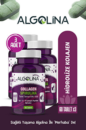 Collagen+spirulina Tablet Takviye Edici Gıda -1260 Mg 60 Tablet-(kolajen Tip 123) (3 Adet)